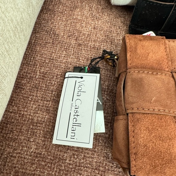 NWT VIOLA CASTELLANI Bruciato Brown Suede Padded Woven Crossbody Made In Italy - Picture 8 of 10